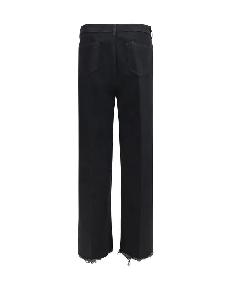 Rick Owens Frayed Hem Cotton Jeans — Black Black