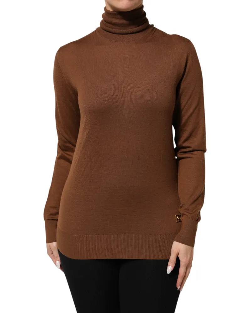 Dolce & Gabbana Women's Brown Cashmere Turtle Neck Pullover Sweater Clothing Brown