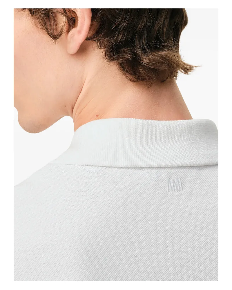 AMI Paris Piqué Cotton with Embroidery Polo — White White