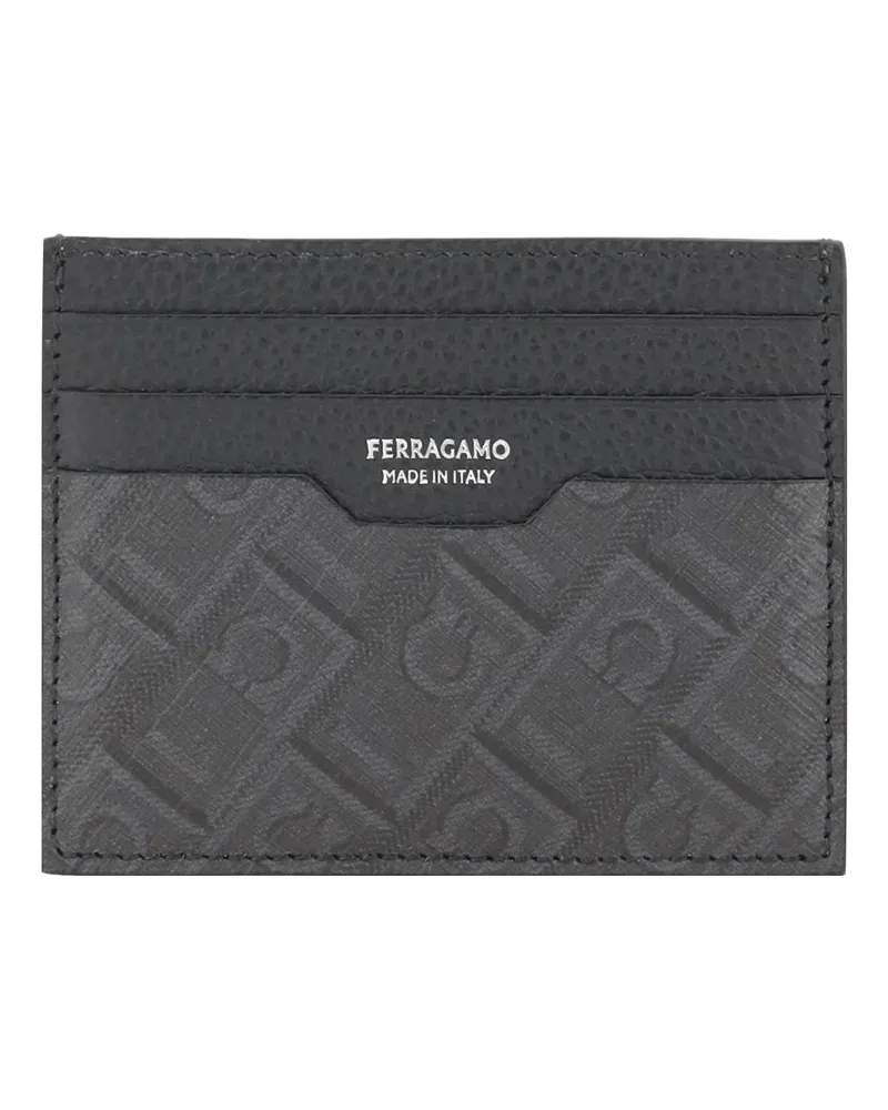 Ferragamo Men's Leather Cardholder Grey Patterned Medium Calf Umbrellas Accessory Gray