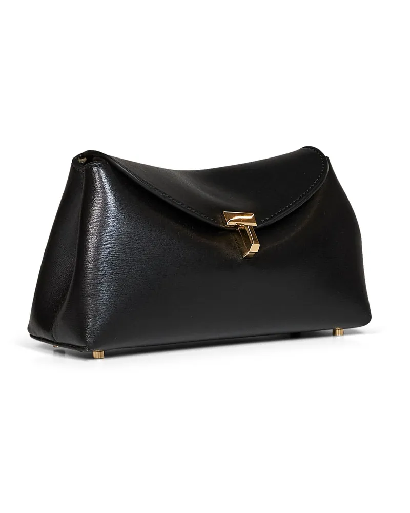 Totême Women's Clutch Bag Mini T-Lock Black Calf Leather Handbags Hand Black