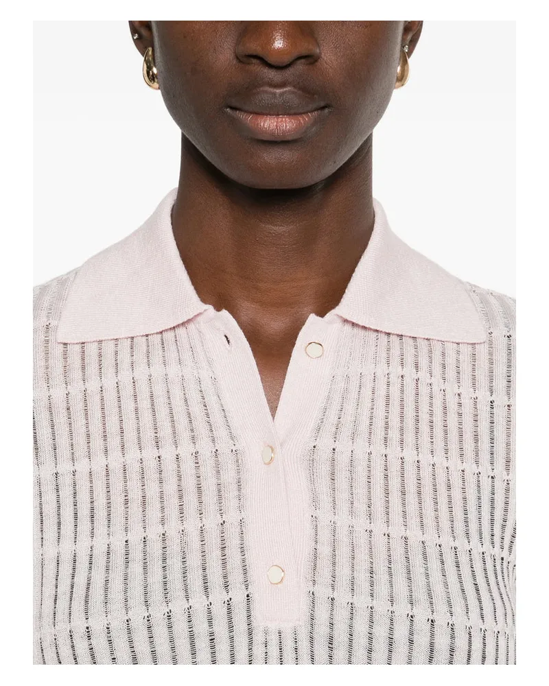 Max Mara Silk-Wool Ribbed Knit Polo — Pink Pink