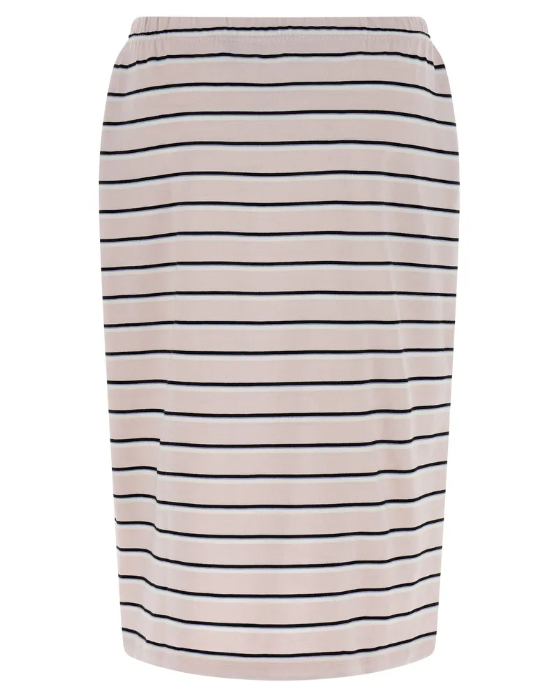 ROTATE Birger Christensen Striped Jersey Midi Skirt — Cream Cream