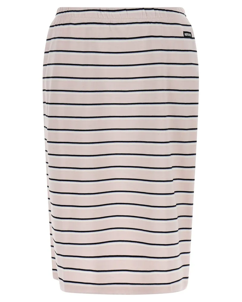 ROTATE Birger Christensen Striped Jersey Midi Skirt — Cream Cream