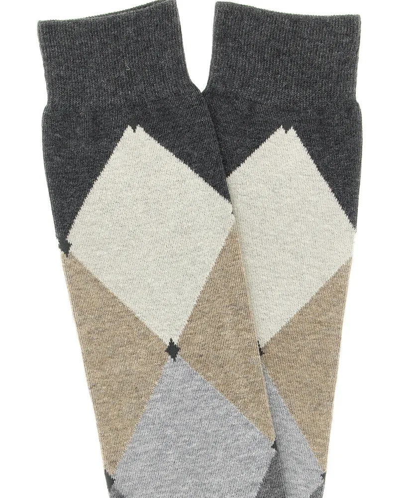 Ballantyne Argyle Diamond Cotton Socks — Grey Grey