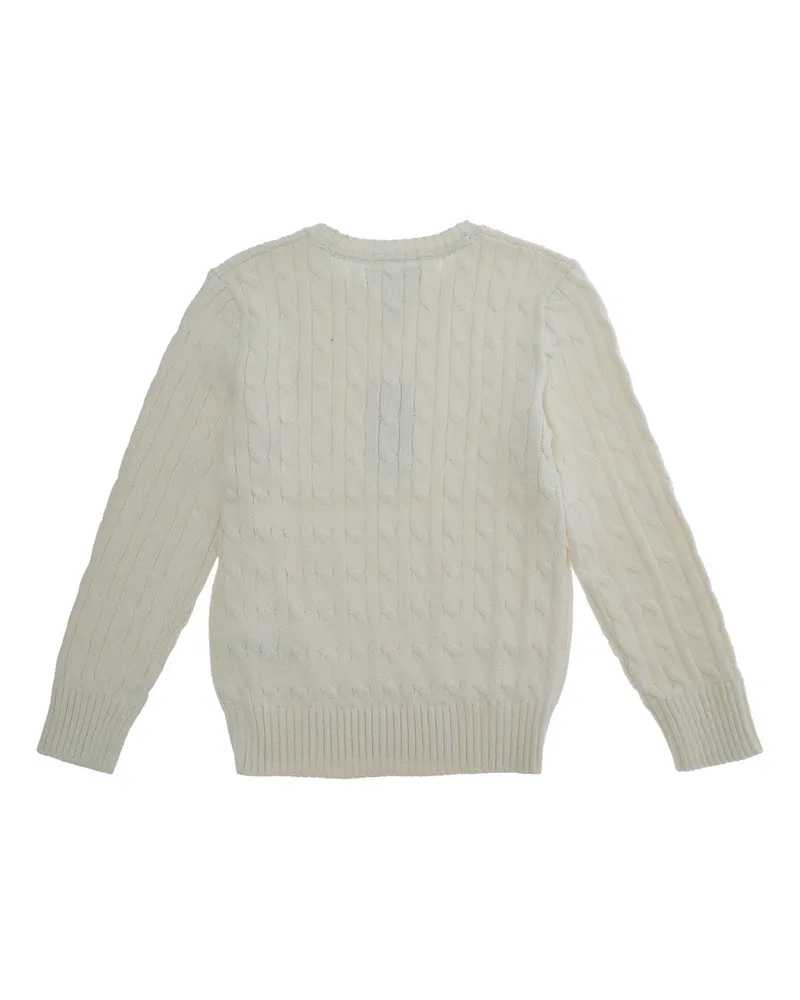 Ralph Lauren Boys' Crewneck Sweater With Pony Embroidery, White Cotton Tops Top White