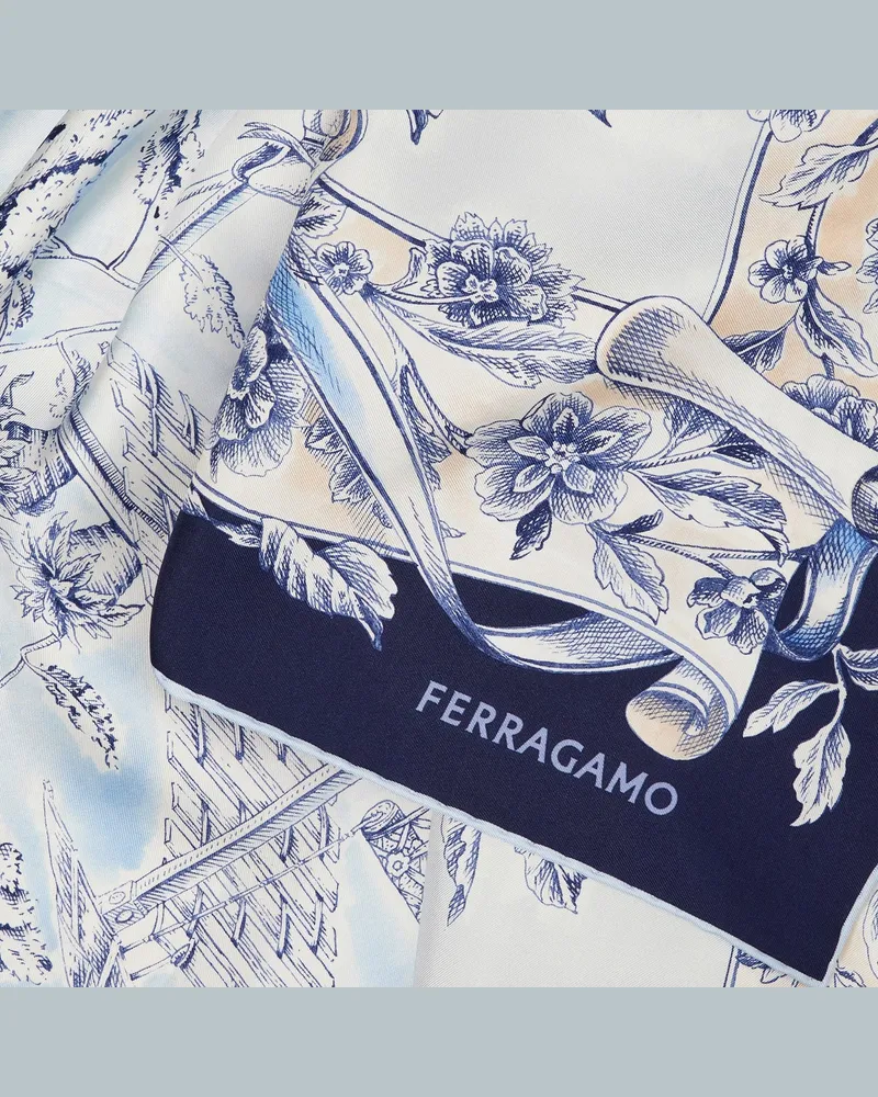 Ferragamo Women's Silk Scarf Voyage Print Navy Scarfs Navy