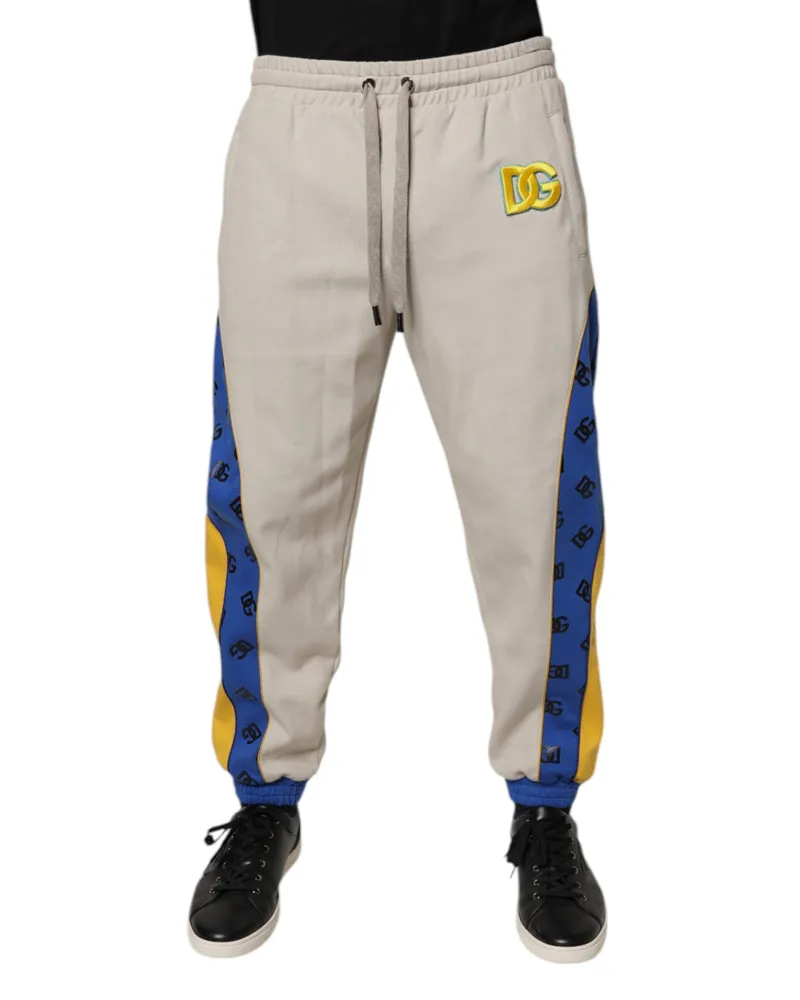 Dolce & Gabbana Men's Multicolor Cotton Dg Jogger Sweatpants Pants Polyester Elastane Beige