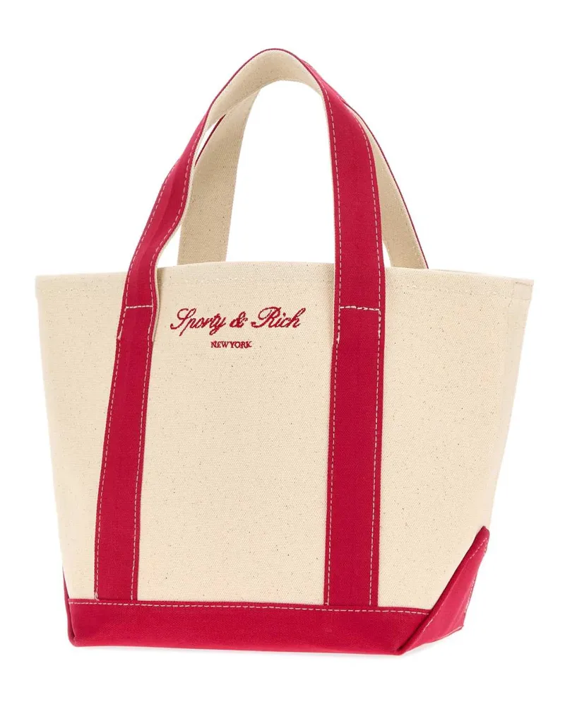 SPORTY & RICH Men's Melange Sand Canvas Shopping Bag Naturalrubyruby Exterior: Cotton Borse A Mano Beige