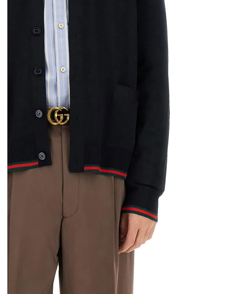 Gucci Wool Web Pattern Cardigan — Black Black