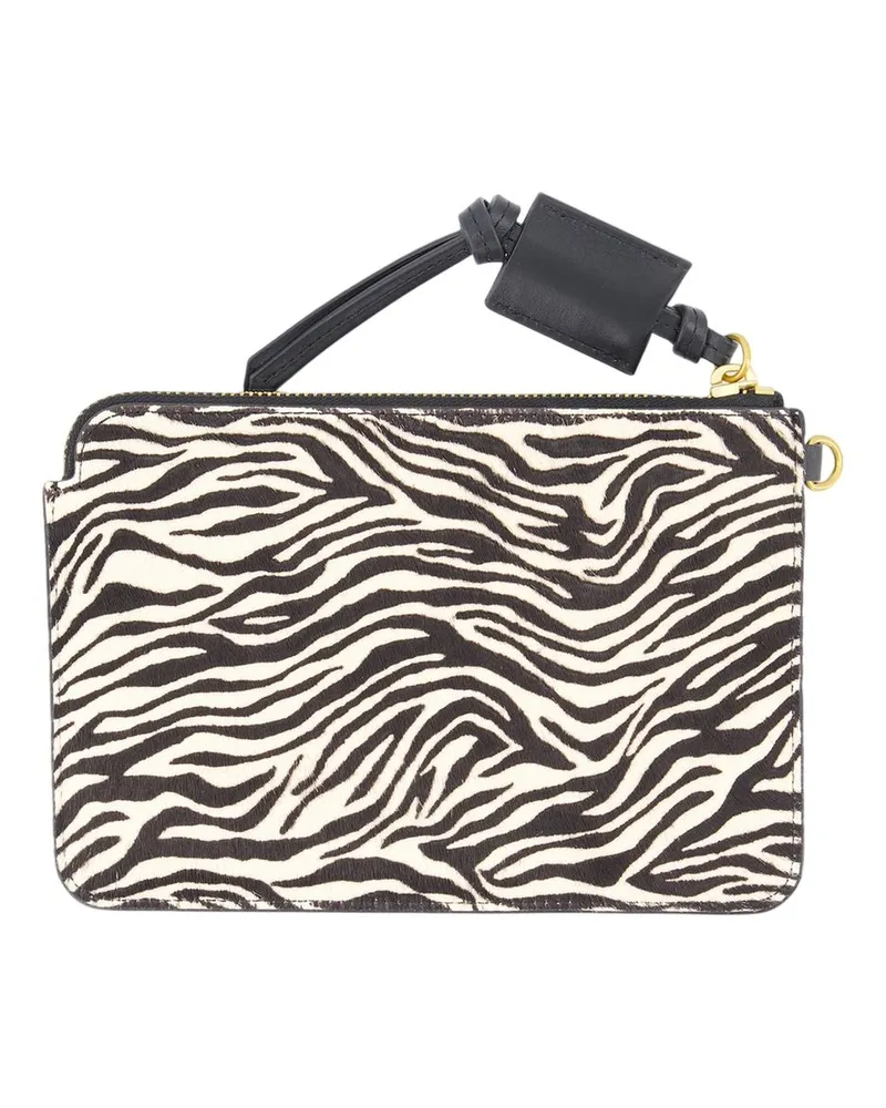 Isabel Marant Zebra-Print Calfskin Zip Pouch — Black Black