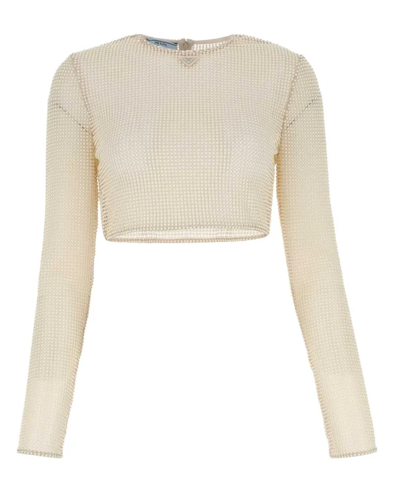 Prada Beaded Mesh Sweater — White White