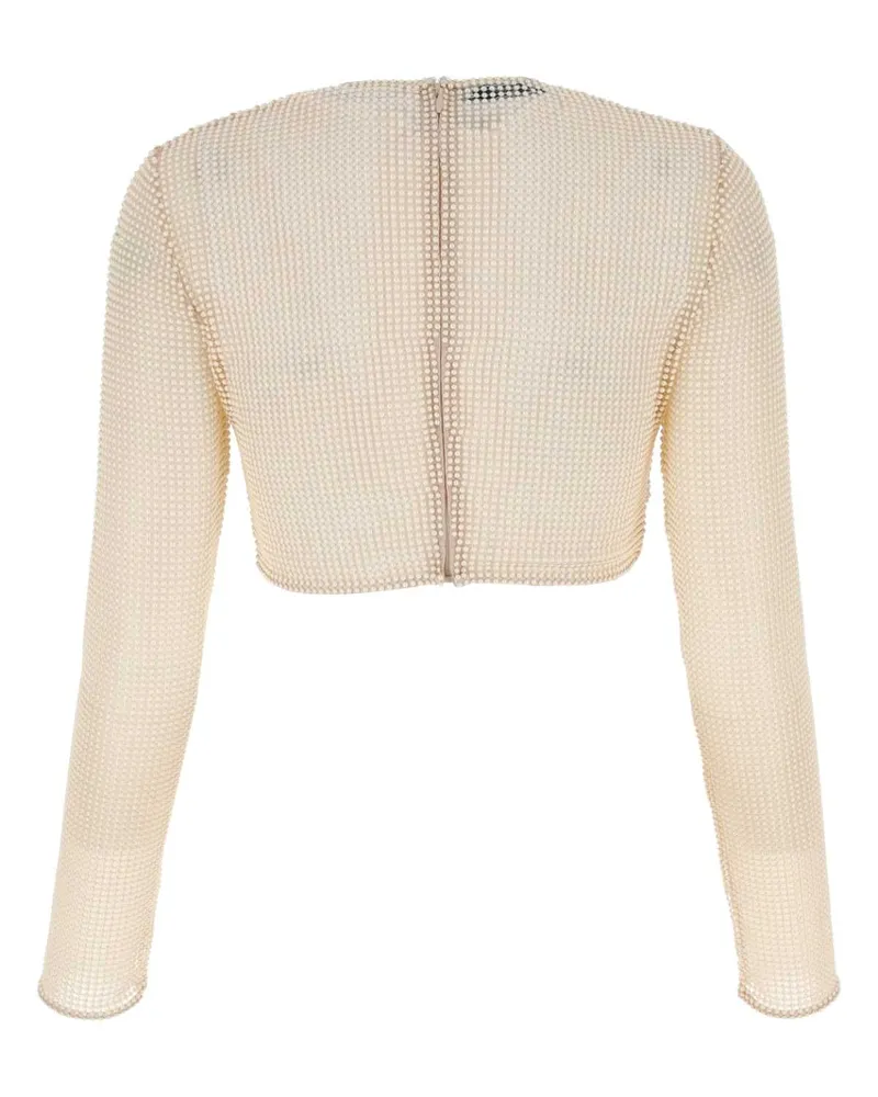 Prada Women's Beaded Mesh Sweater White Polyester Polyurethane Glass White