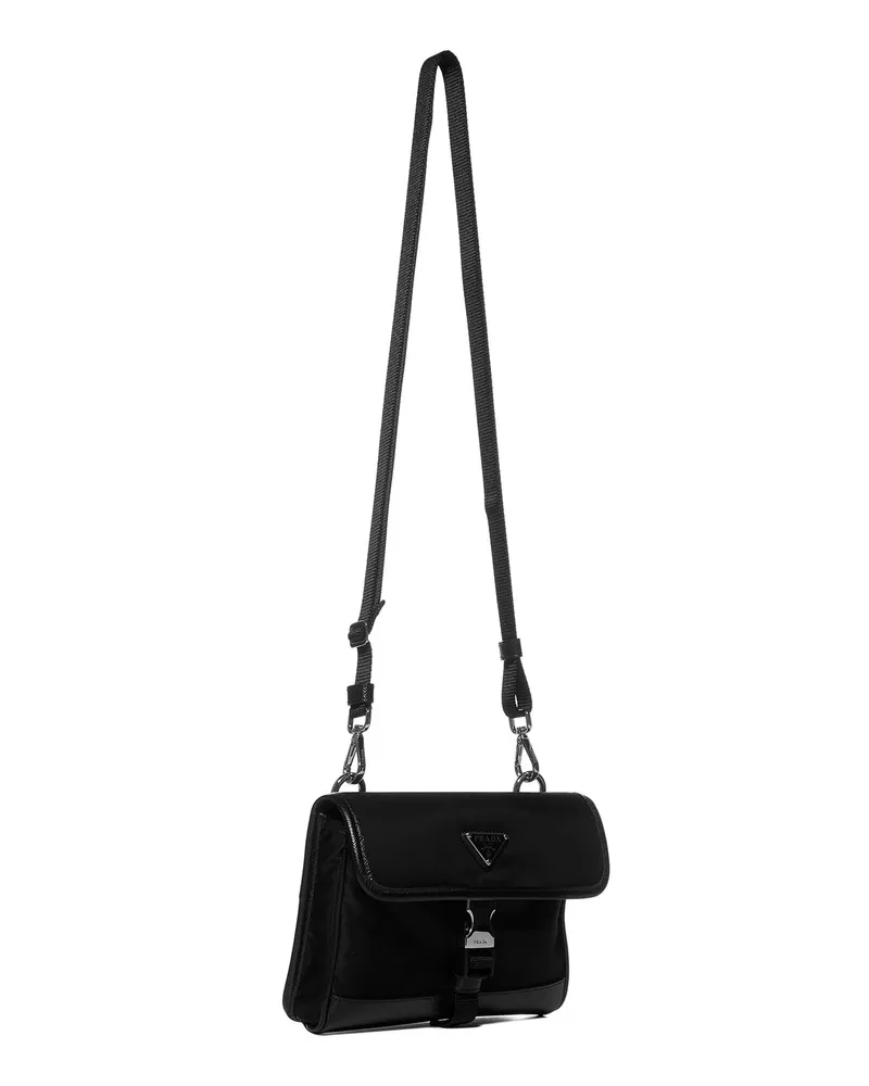 Prada Men's Phone Holder Black Re-Nylon Saffiano Leather Calf Wallets & Cardholders Black