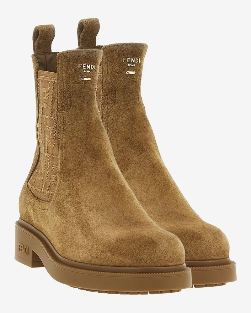 Fendi Women's Suede Leather Ankle Boots Beige Beige
