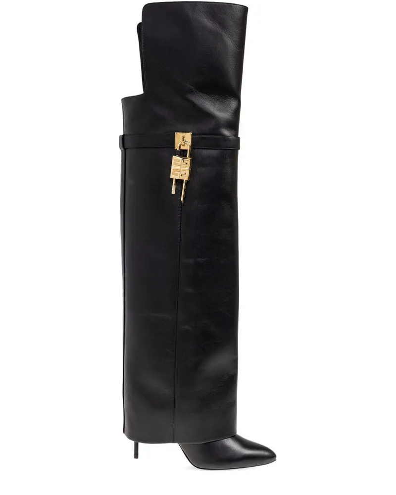 Givenchy Women's Boots Shark Lock Stiletto Black Calf Leather Black