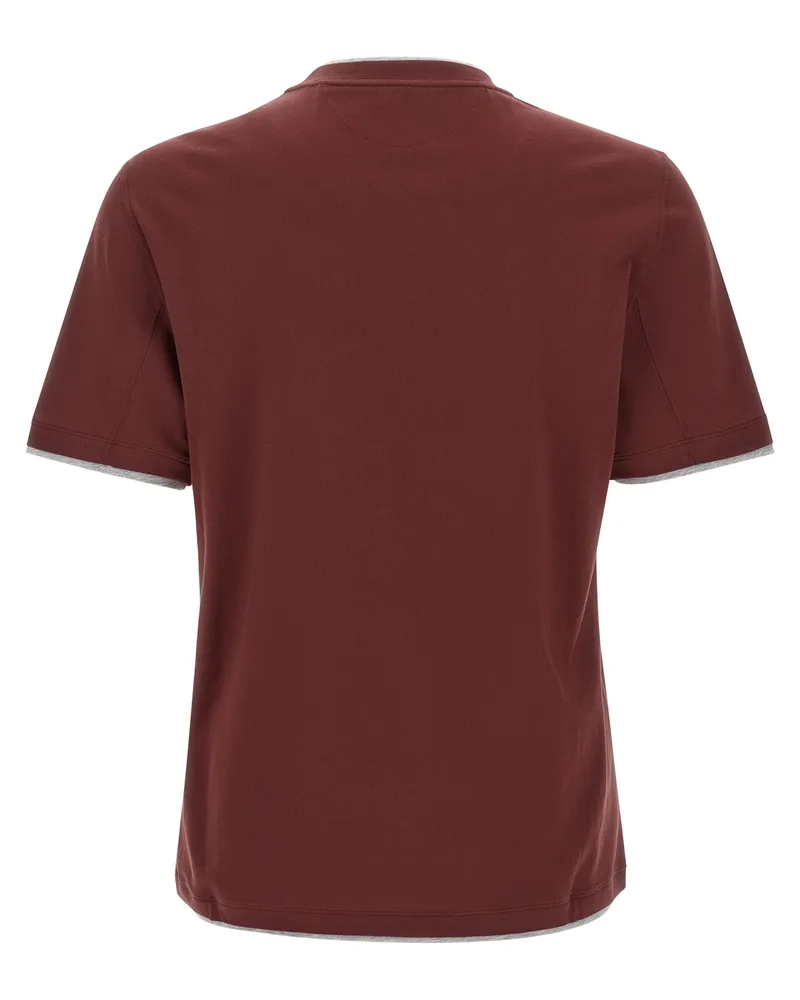 Brunello Cucinelli Cotton Faux-Layering T-Shirt — Bordeaux Bordeaux