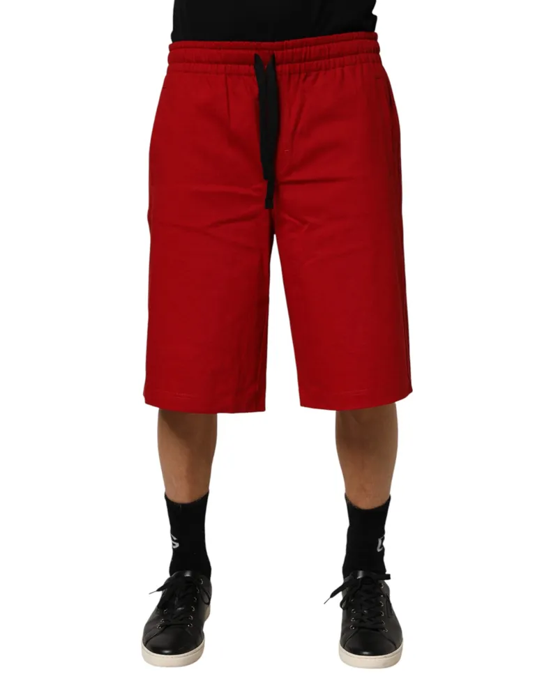 Dolce & Gabbana Men's Red Cotton Midwaist Drawstring Bermuda Pants Red