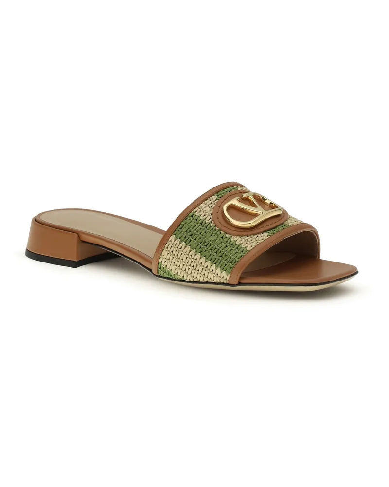 Valentino Garavani Women's Vlogo Signature Raffia Slide Sandals Naturale-Verde-Roasted Pecan Naturale-verde/roasted Brown