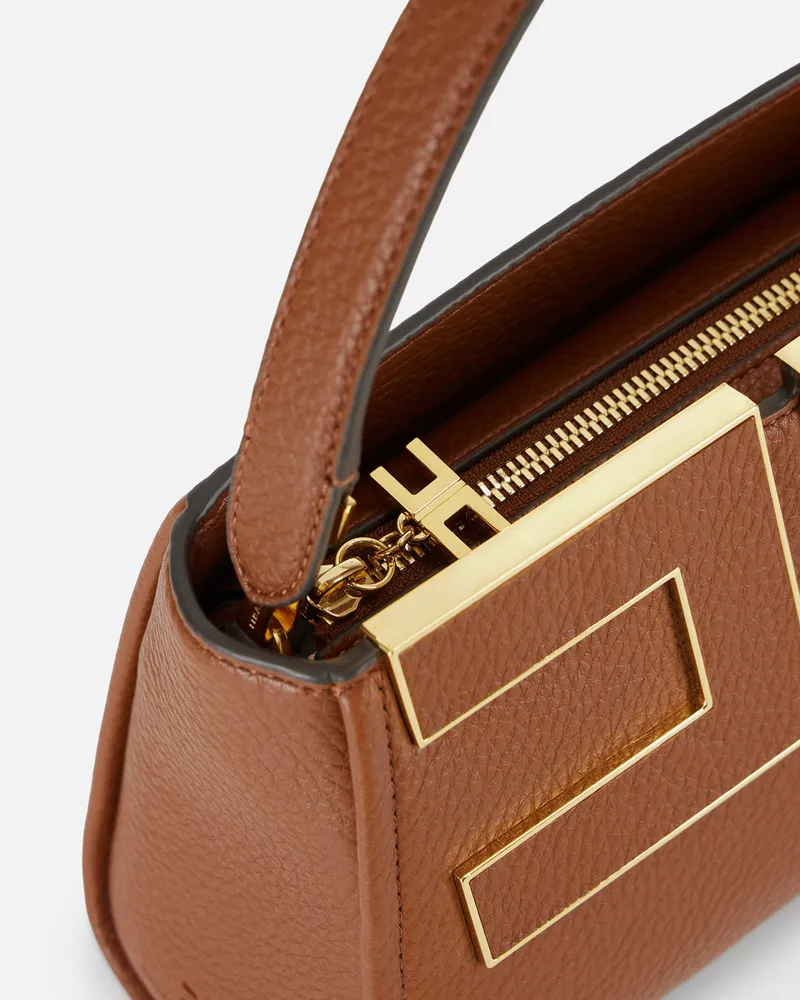 Elisabetta Franchi Women's Handbag Leather-Effect Cigar Brown Polyester Handbags Hand Bags Brown