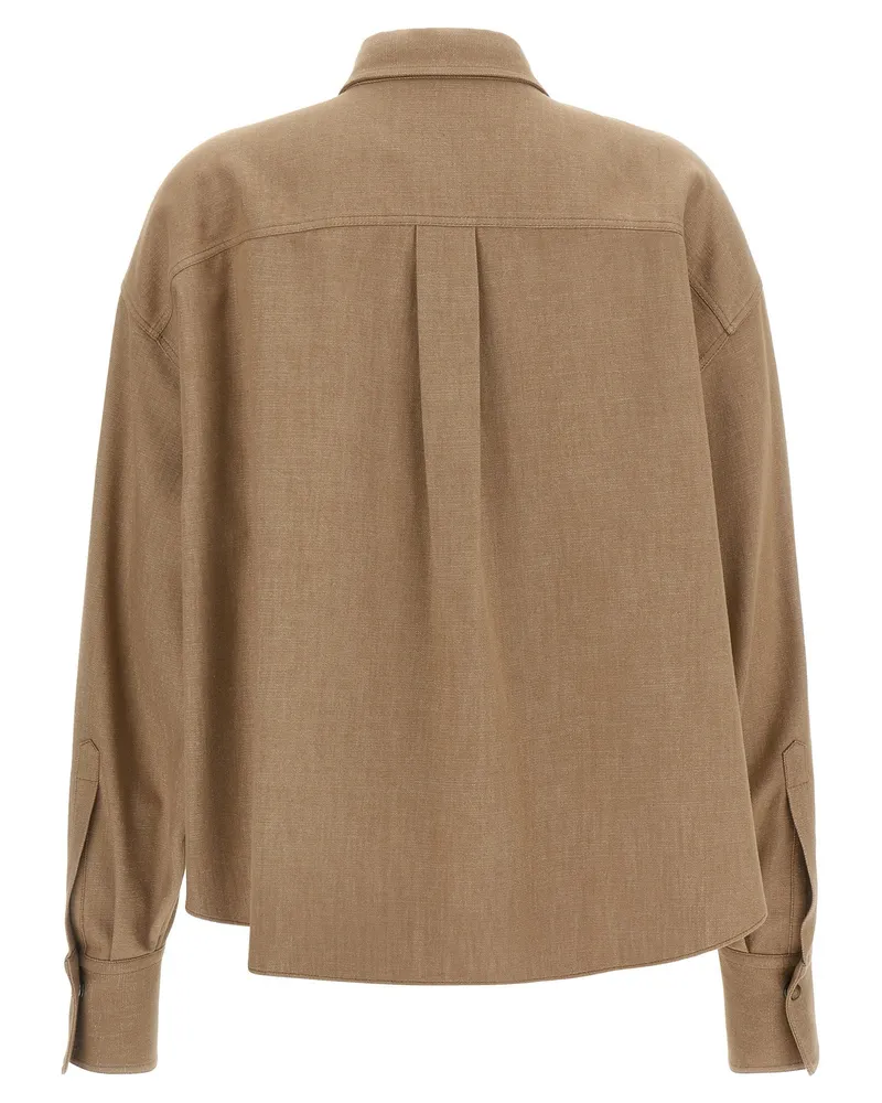 Brunello Cucinelli Sparkling Lamé Denim Shirt — Camel Camel