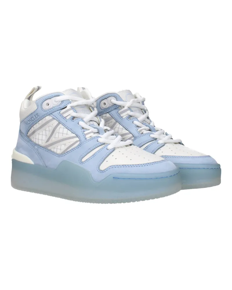 Moncler Women's White Leather High Top Sneakers Blue