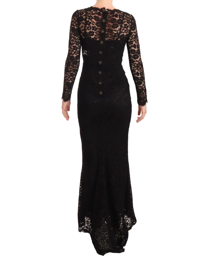 Dolce & Gabbana Women's Black Cotton Lace Mermaid Long Sleeves Dress Black