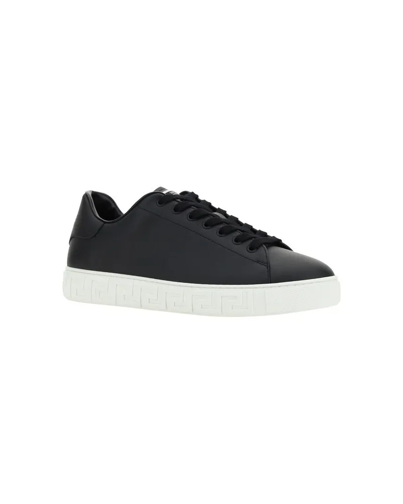 Versace Greca-Pattern Sole Low-Top Sneakers — Black Black