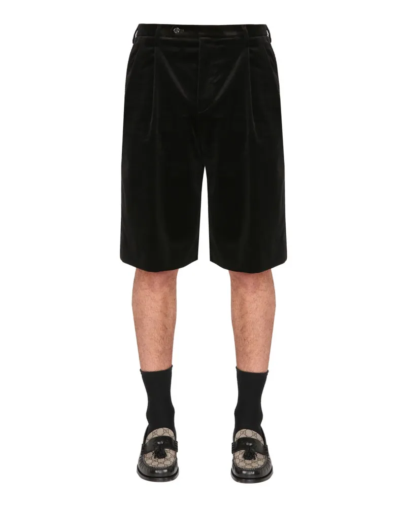Gucci Stretch Velvet Bermuda Shorts — Black Black
