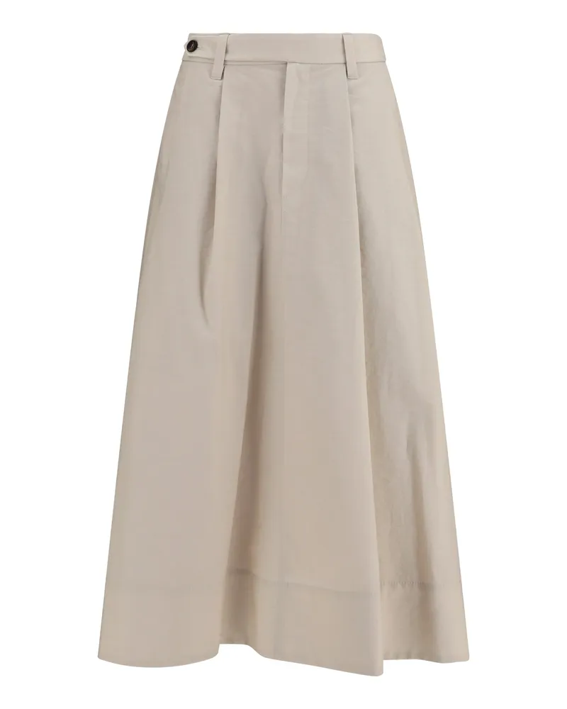 Brunello Cucinelli Women's Skirt Cotton Poplin With Monili Detail Quartz Beige