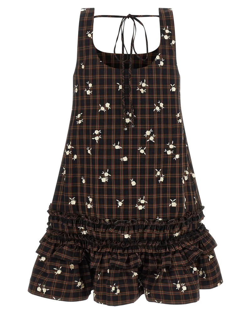 Ganni Check Flower Dress — Black Brown