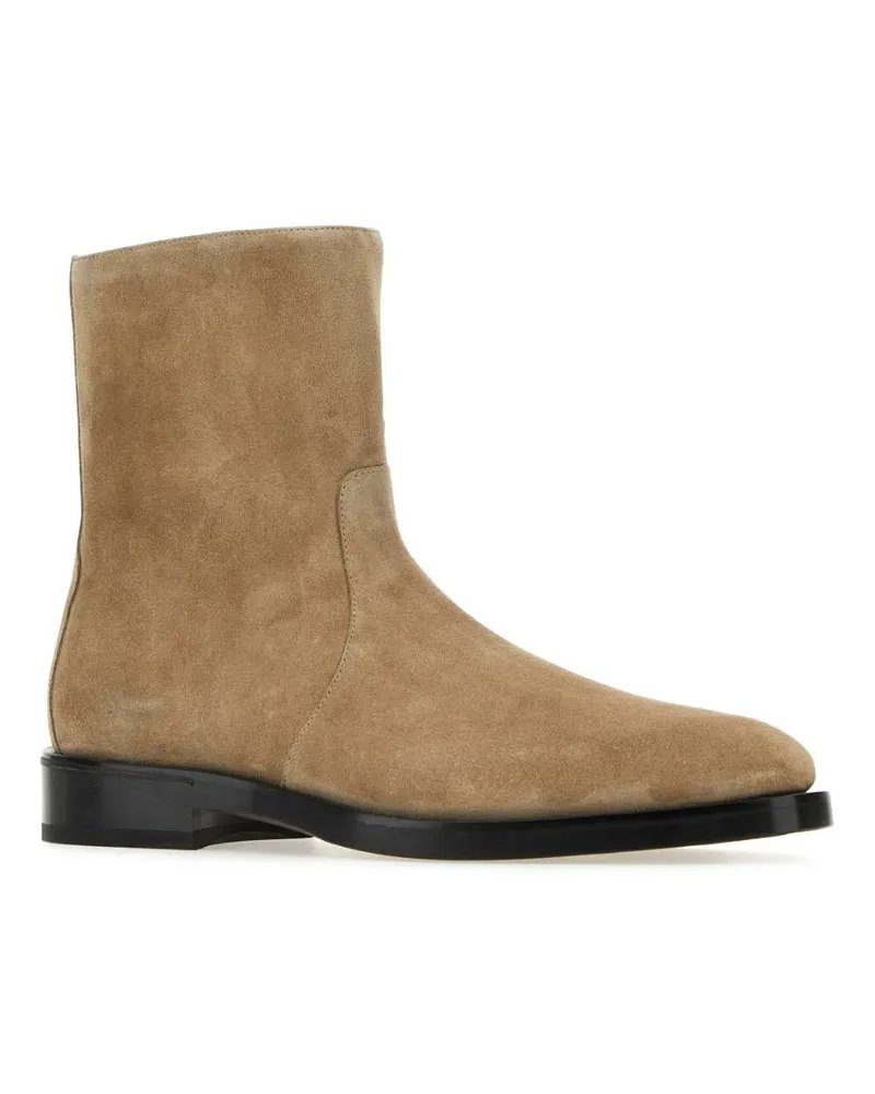 Ferragamo Men's Cappuccino Suede Gerald Ankle Boots Beige Stivali Beige