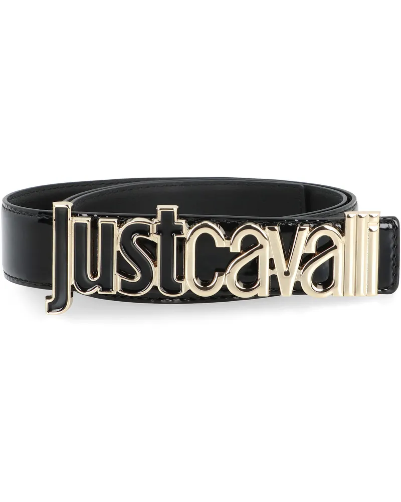 Just Cavalli Women's Patent Leather Belt With Gold Buckle Black Black