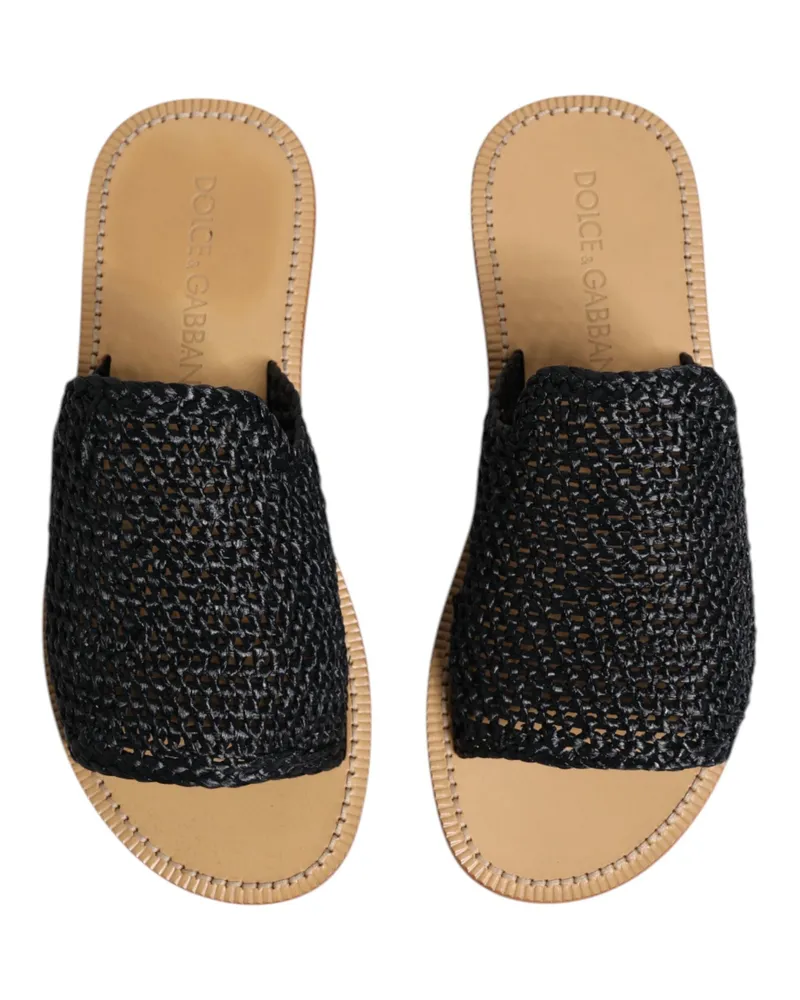 Dolce & Gabbana Men's Black Monochrome Braided Raffia Slides Shoes Viscose Black