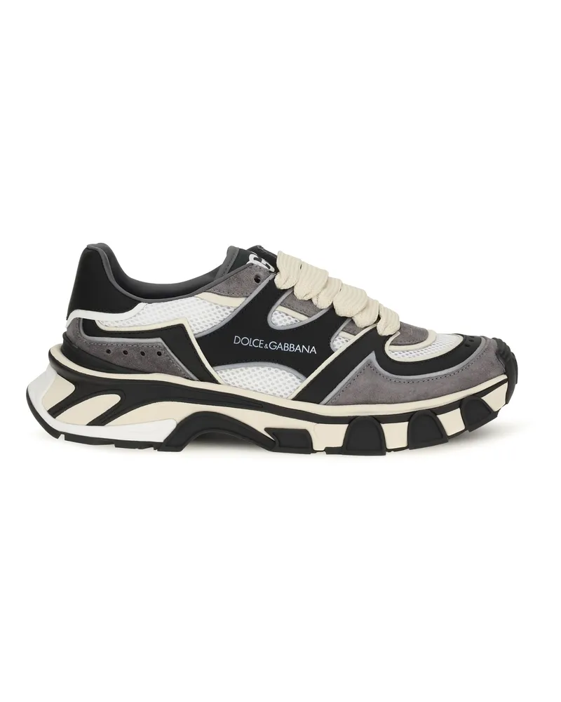 Dolce & Gabbana Men's Sneakers With Mesh Details White-Black Polyester Trainers White/black Black