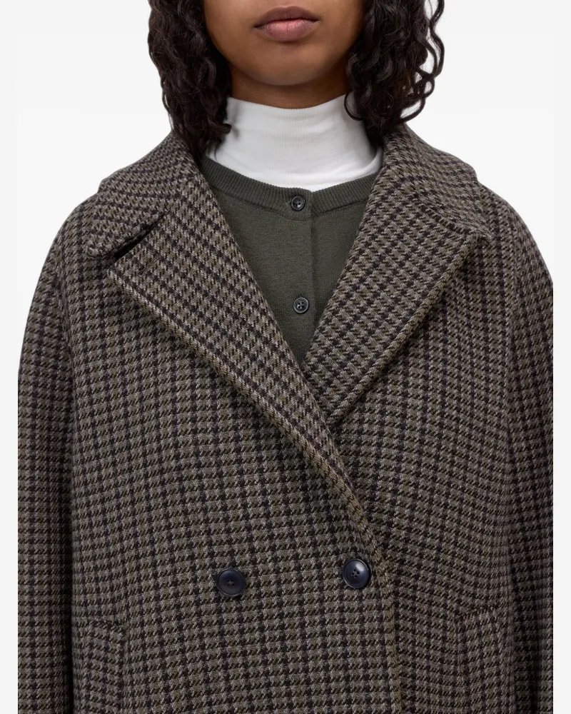 Closed Houndstooth Checked Coat — Brown Brown