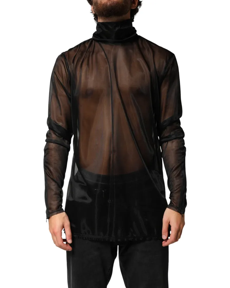 Dolce & Gabbana Men's Black Sheer Long Sleeves Turtleneck Top Black