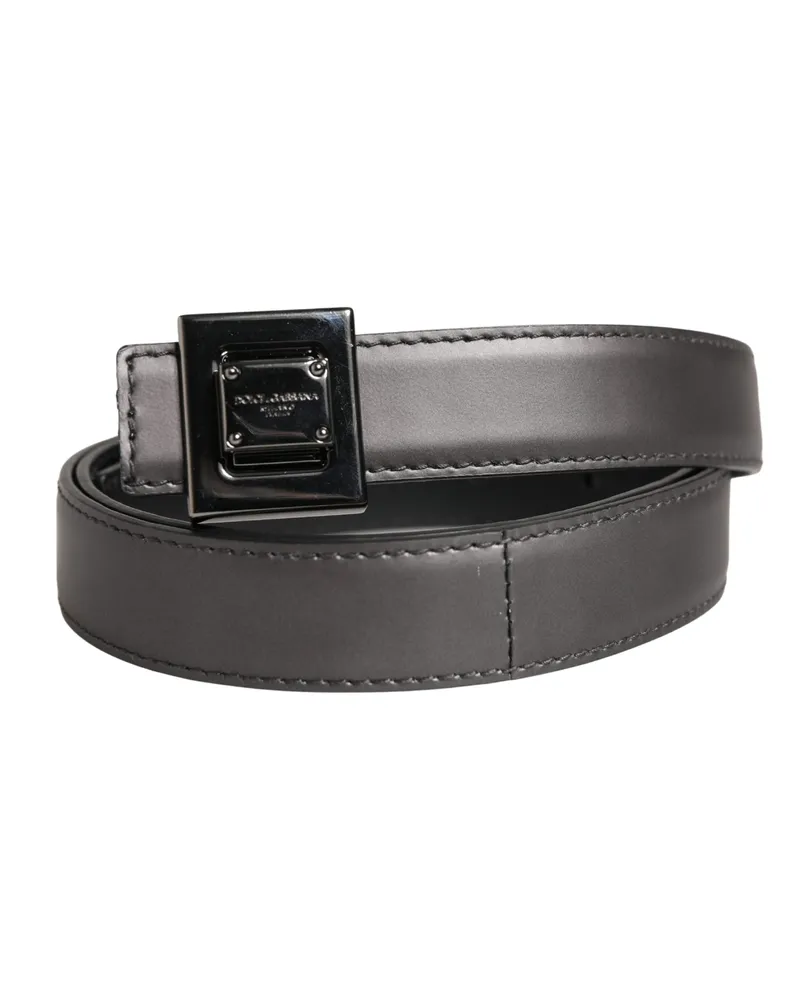Dolce & Gabbana Men Silver Classic Leather Square Buckle Belt Lamb Silver