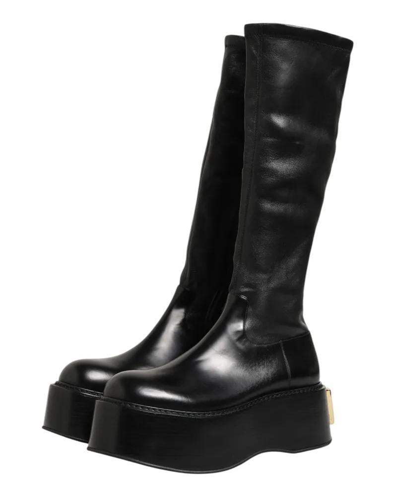 Dolce & Gabbana Men's Black Logo Plaque Over The Calf Boots Shoes Lamb+46lf Black