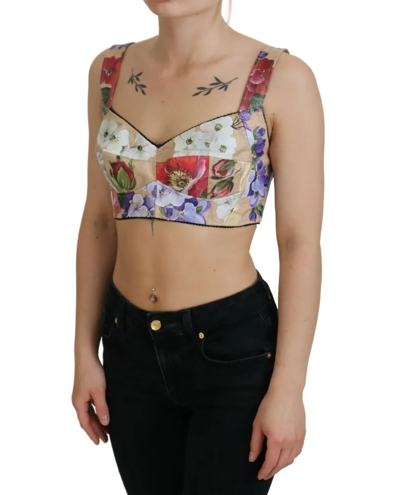 Dolce & Gabbana Women Multicolor Floral Cropped Bustier Corset Top Nylon Cotton Elastane Multicolor