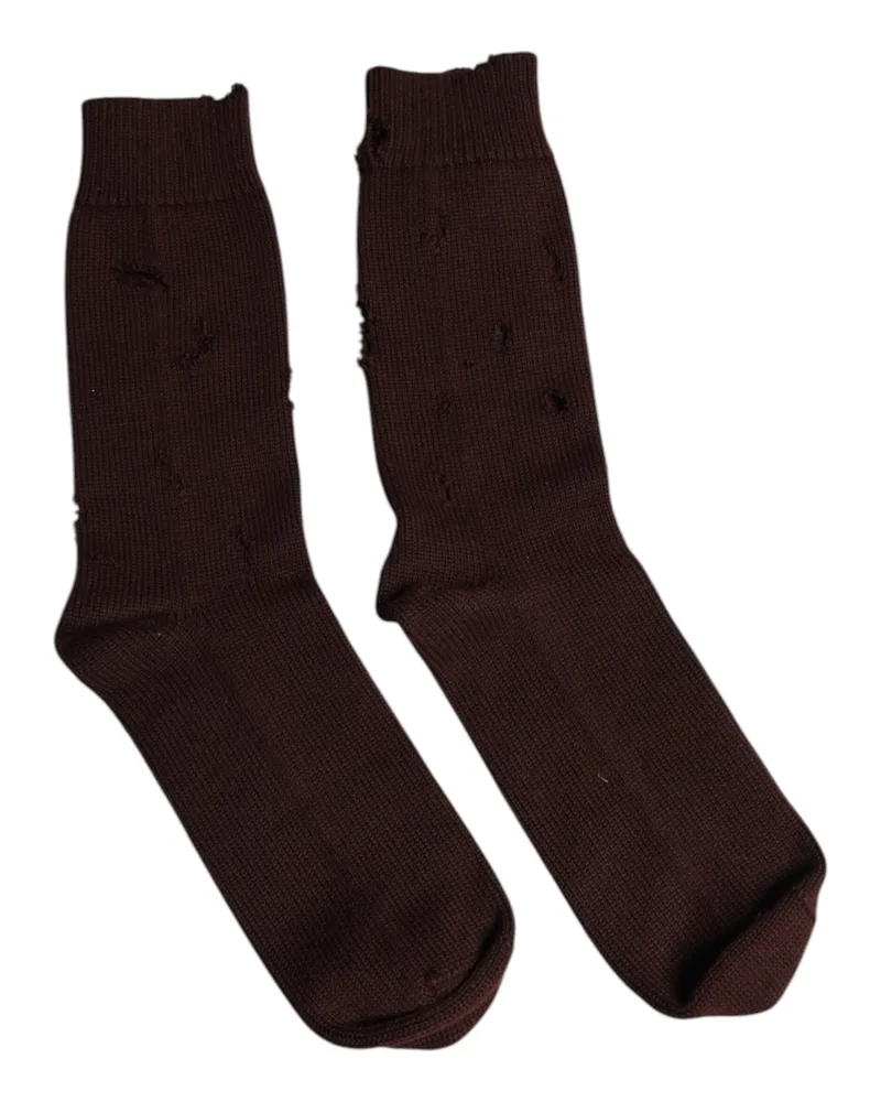 Dolce & Gabbana Unisex Brown Solid Cotton Stretch Mid Calf Socks Blend Clothing Brown
