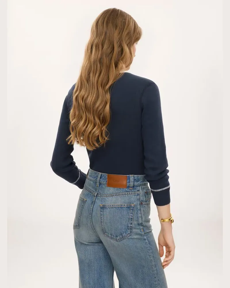Chloé Colorblock Ribbed Sweatshirt — Navy Navy