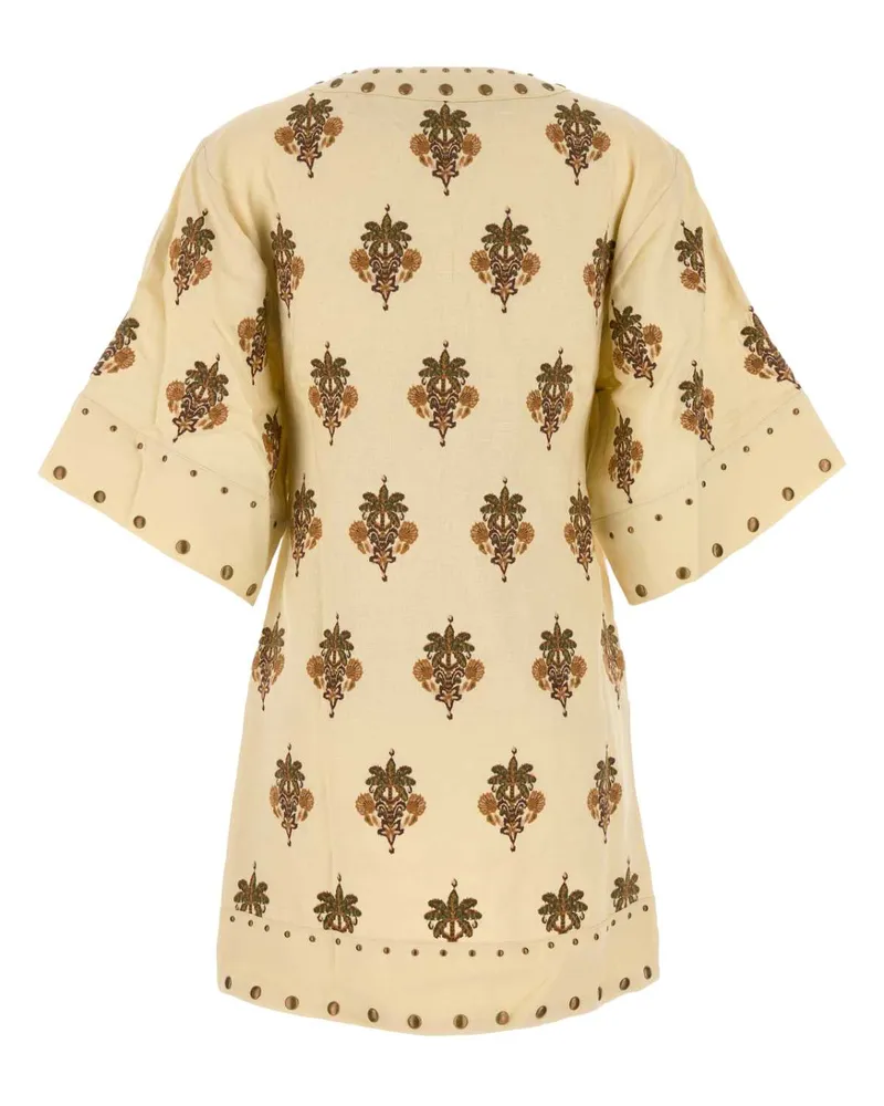 FARM Rio Women's Embroidered Linen Tunic Dress Sand Exterior: Abiti Beige