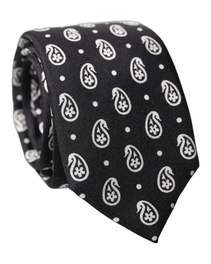 Dolce & Gabbana Black Paisley Silk Adjustable Men Tied Necktie Tie And White Black