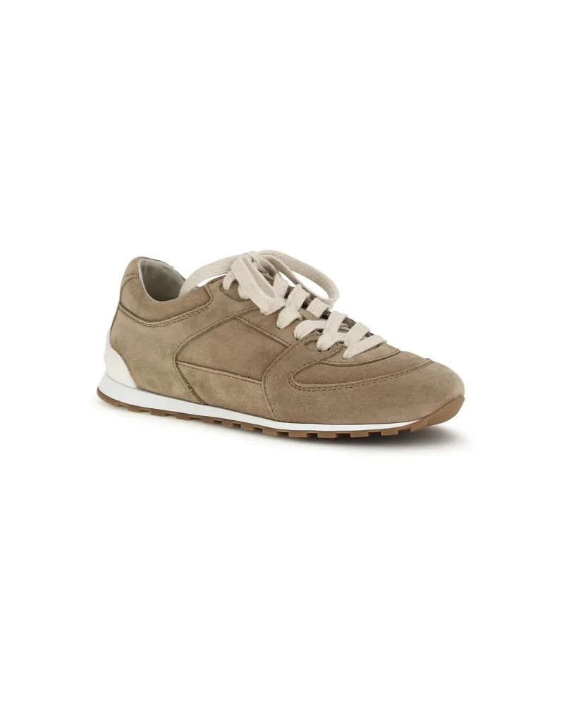 Brunello Cucinelli Women's Beige Calf Leather Bos Taurus Low Top Sneakers Beige