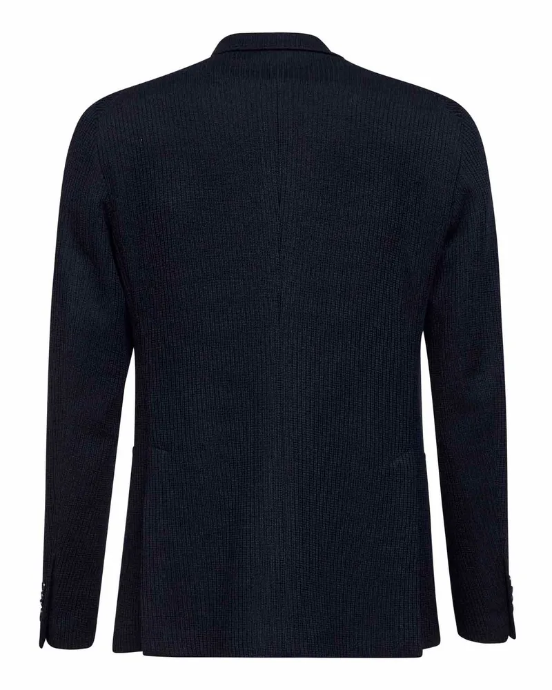 Tagliatore Men's Blue Jersey Double-Breasted Blazer Polyester Jacket Navy