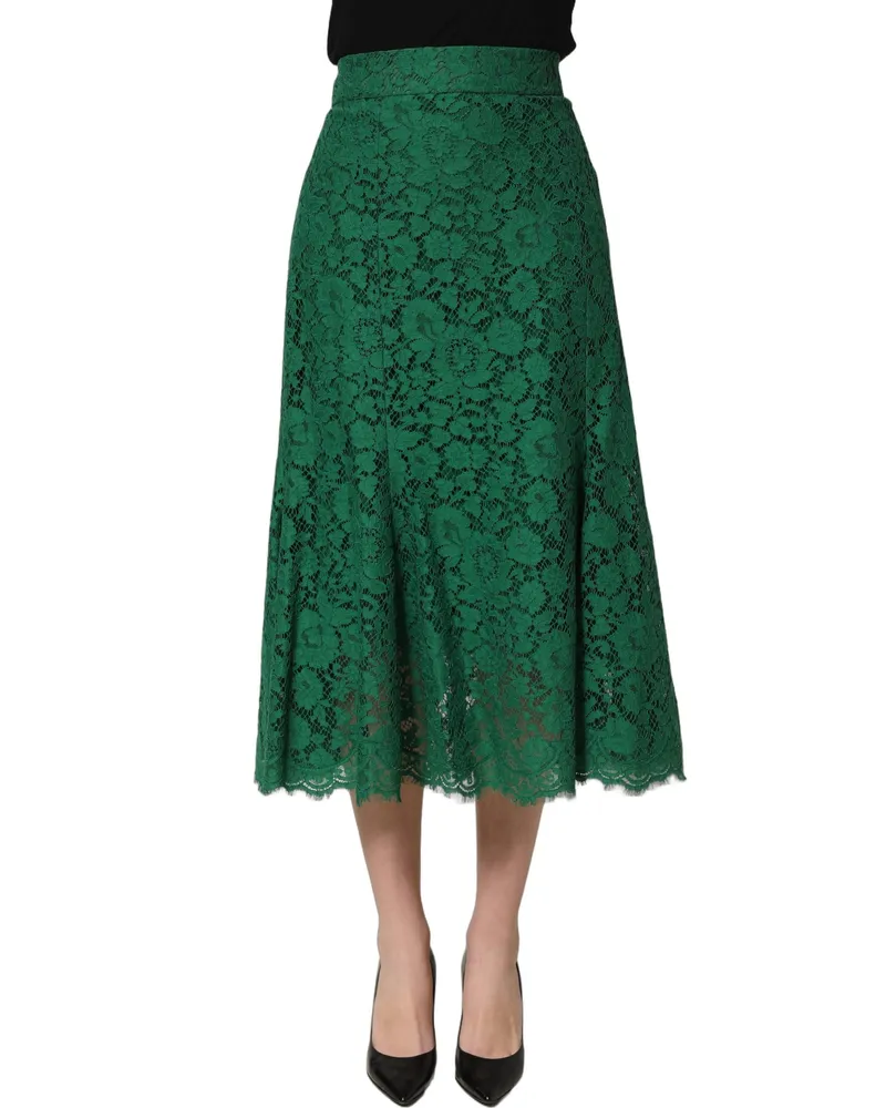 Dolce & Gabbana Women's Green Lace High Waist Mermaid Midi Skirt Cotton Nylon Viscose Green