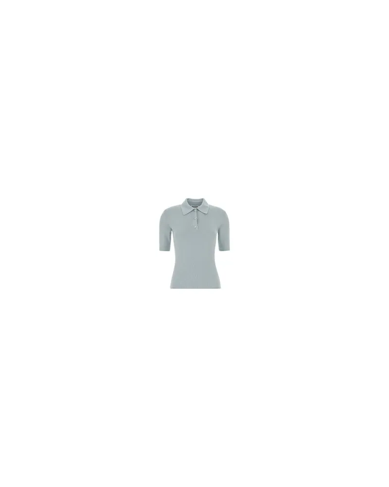 Jil Sander Women's Pastel Light-Blue Wool Polo Shirt Sky Lana Vergine Blue