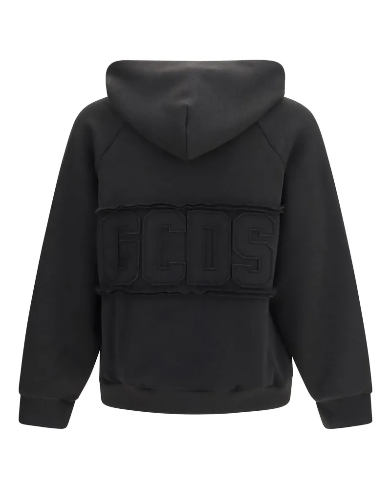 GCDS Logo-Embroidered Hooded Sweatshirt — Black Black