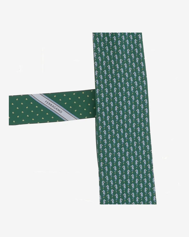 Ferragamo Men's Tie Silk Green Ties & Bow Green